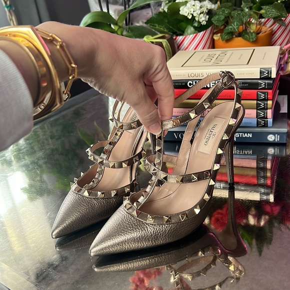 SOLD Valentino ROCKSTUD ANKLE STRAP PUMP 100 MM gold tone - Picture 13 of 14